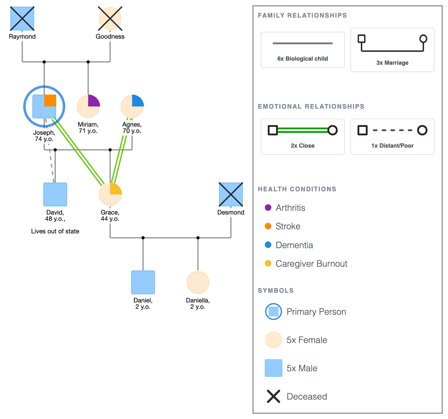 Genogram for Healthcare and Elderly Care Social Work Assessment